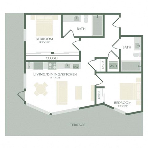 a floor plan of a unit with a bedroom and a living room